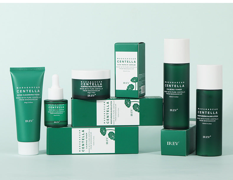Madagascar Centella Asiatica Complete Skincare Set β Acne Cleanser + Toner + Serum + Moisturizer | Calm, Hydrate & Repair All Skin Types | 5-Piece Set