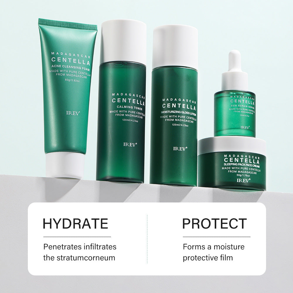 Madagascar Centella Asiatica Complete  Skincare Set — Acne Cleanser + Toner +  Serum + Moisturizer | Calm, Hydrate &  Repair All Skin Types | 5-Piece Set