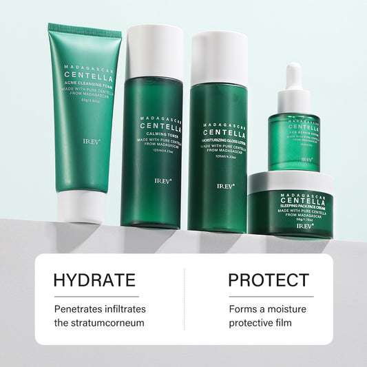Madagascar Centella Asiatica Complete  Skincare Set — Acne Cleanser + Toner +  Serum + Moisturizer | Calm, Hydrate &  Repair All Skin Types | 5-Piece Set