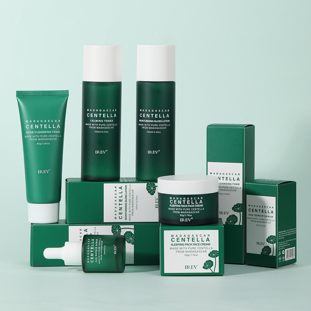 Madagascar Centella Asiatica Complete  Skincare Set — Acne Cleanser + Toner +  Serum + Moisturizer | Calm, Hydrate &  Repair All Skin Types | 5-Piece Set