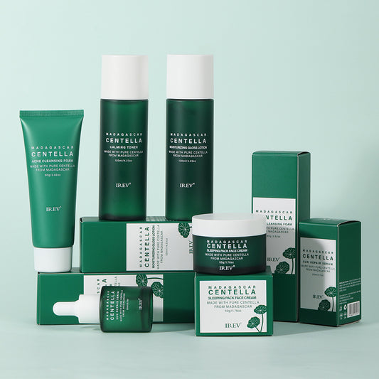 Madagascar Centella Asiatica Complete  Skincare Set — Acne Cleanser + Toner +  Serum + Moisturizer | Calm, Hydrate &  Repair All Skin Types | 5-Piece Set