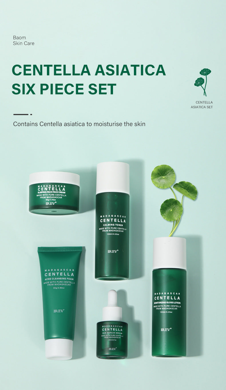 Madagascar Centella Asiatica Complete  Skincare Set — Acne Cleanser + Toner +  Serum + Moisturizer | Calm, Hydrate &  Repair All Skin Types | 5-Piece Set